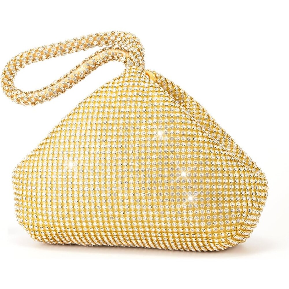 Gold Crystal-Embellished Wristlet Clutch